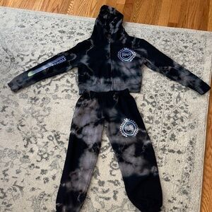 Kids Black and Gray Tie-Dye Jogger Set